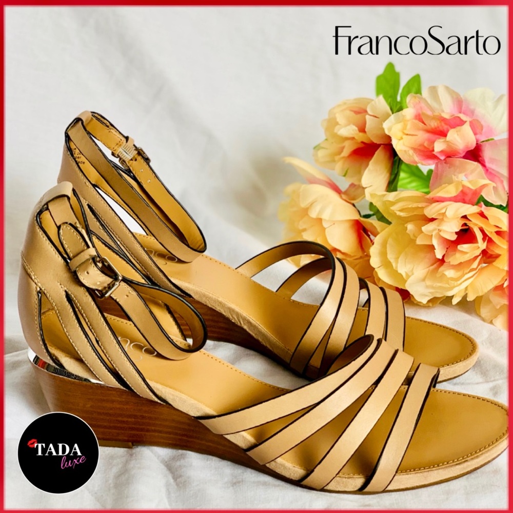NEW. Franco Sarto Wedge Sandal. Tan